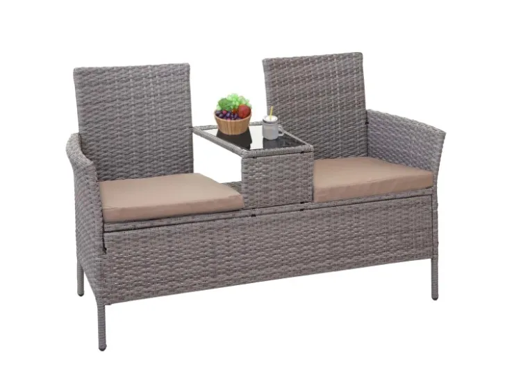MCW Poly-Rattan Sitzbank mit Tisch E24 Kissen Creme* Kissen