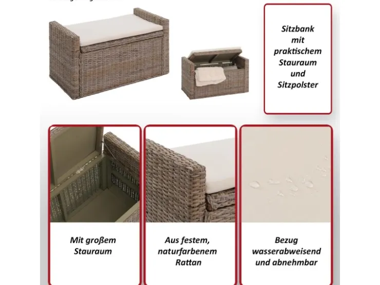 MCW Sitzbank Genua Rattan Staufach
