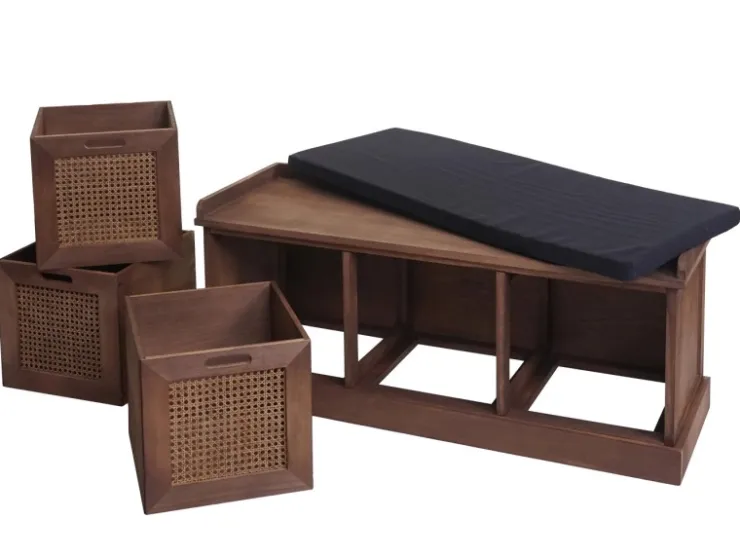 MCW Sitzbank J49 Aufbewahrungsboxen 47x110x40cm Polster Schwarz