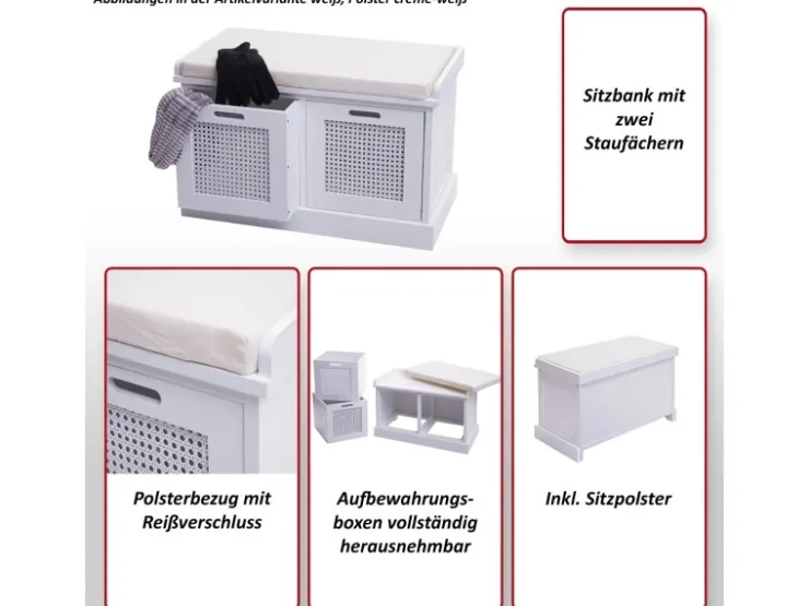 MCW Sitzbank J49 Aufbewahrungsboxen 47x75x40cm Polster Schwarz* Sitzbänke