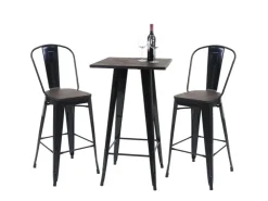 MCW Stehtisch-Set A73 inkl. Holz-Tischplatte Metall 3-teilig Schwarz* Möbelserien