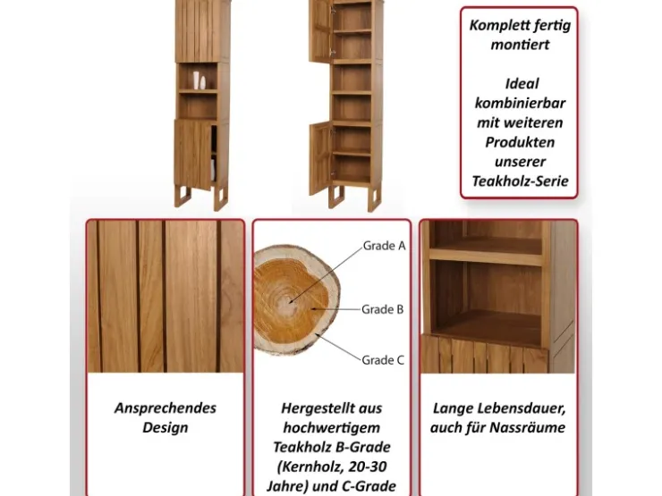 MCW Teak-Hochschrank M72 2 Türen 6 Fächer