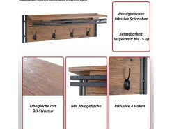 MCW Wandgarderobe A27 4 Haken 3D-Struktur* Garderoben