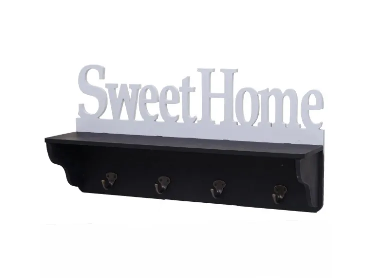 MCW Wandgarderobe D41 Sweet Home 4 Haken Schwarz/weiß* Garderoben