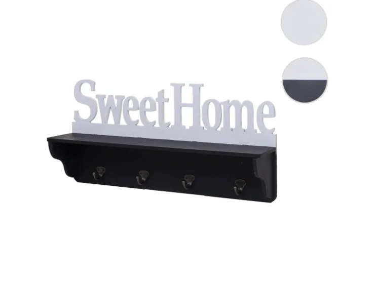 MCW Wandgarderobe D41 Sweet Home 4 Haken Schwarz/weiß* Garderoben