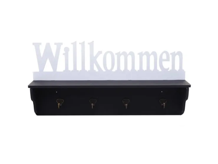 MCW Wandgarderobe D41 Willkommen 4 Haken Schwarz/weiß* Garderoben