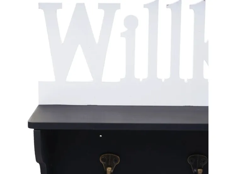 MCW Wandgarderobe D41 Willkommen 4 Haken Schwarz/weiß* Garderoben