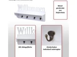 MCW Wandgarderobe D41 Willkommen 4 Haken Schwarz/weiß* Garderoben