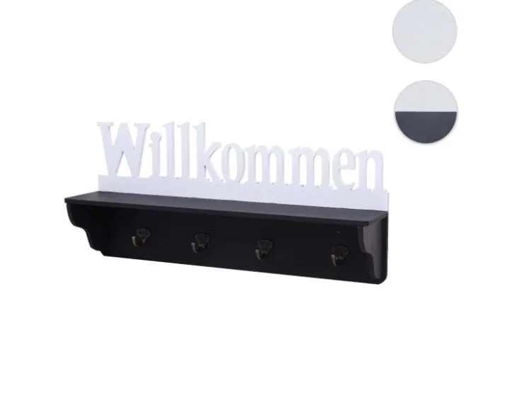 MCW Wandgarderobe D41 Willkommen 4 Haken Schwarz/weiß* Garderoben