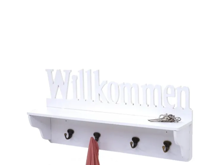 MCW Wandgarderobe D41 Willkommen 4 Haken Weiß* Garderoben