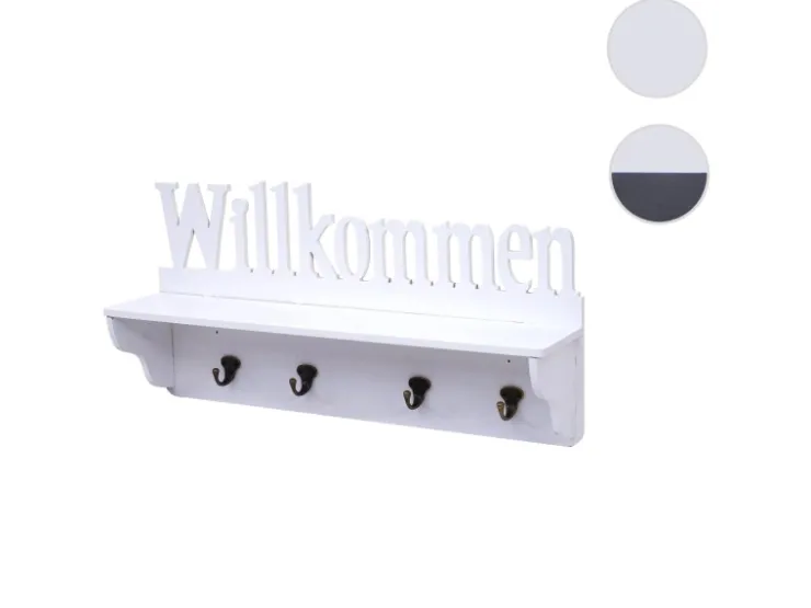 MCW Wandgarderobe D41 Willkommen 4 Haken Weiß* Garderoben
