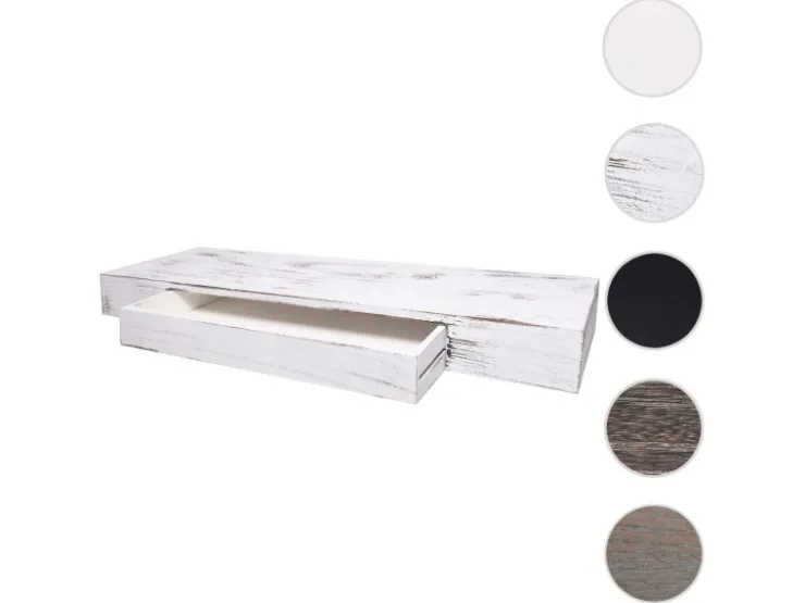 MCW Wandregal H37 Schublade 8x80x25cm Weiß Shabby
