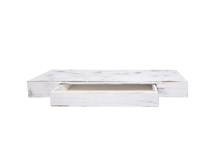 MCW Wandregal H37 Schublade 8x80x25cm Weiß Shabby