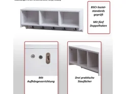 MCW Wandregal K49 Garderobe Wandgarderobe Regal 3 Staufächer 5 Haken 30x80x20cm Holz* Garderoben