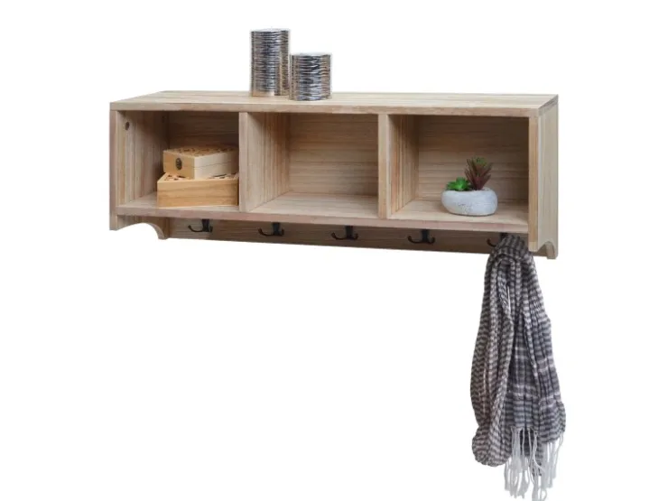 MCW Wandregal K49 Garderobe Wandgarderobe Regal 3 Staufächer 5 Haken 30x80x20cm Holz* Garderoben