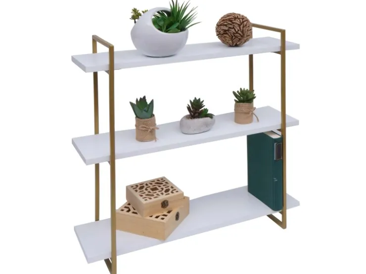 MCW Wandregal K78 60x60x18cm Weiß Metall Gold* Schweberegale