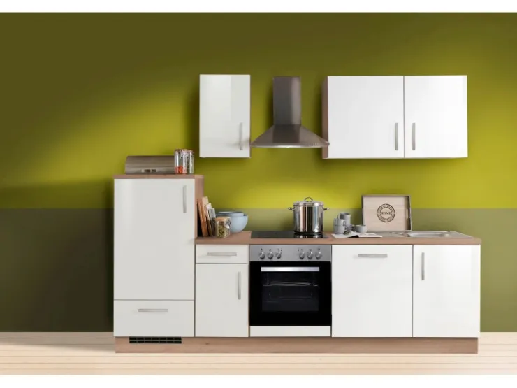 Menke Küchenzeile Artisan Premium 270 cm Lack Weiß Artisan-Eiche Nachbildung* Weißlacke