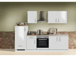 Menke Küchenzeile White Premium 270 cm Lack Weiß Hochglanz-Asteiche Nachbildung* Weißlacke