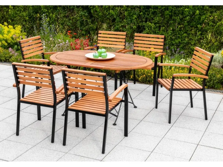 Merxx Gartenmöbel-Set Schlossgarten 7-teilig Stapelsessel 140 cm x 90 cm* Windlichter