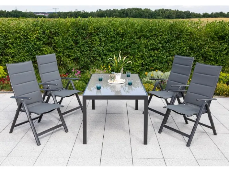 Merxx Taviano Set 5-tlg. 4 Klappsessel Gartentisch 150 x 90 cm Grau