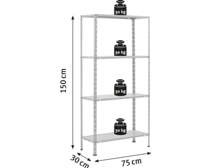 Metall-Schraubregal Pulverbeschichtet 150 cm x 75 cm x 30 cm