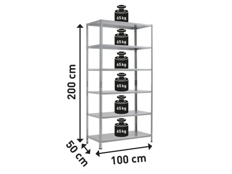 OBI Metall-Schraubregal SR 100/65 Verzinkt 200 cm x 100 cm x 50 cm