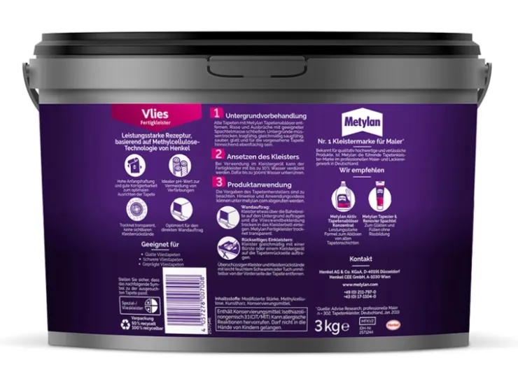 Metylan Fertigkleister Vlies 3 kg Eimer Transparent* Malerbedarf