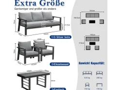 MeXo Aluminium Dining Lounge Outdoor mit Esstisch für 5 Personen* Kissenbezüge