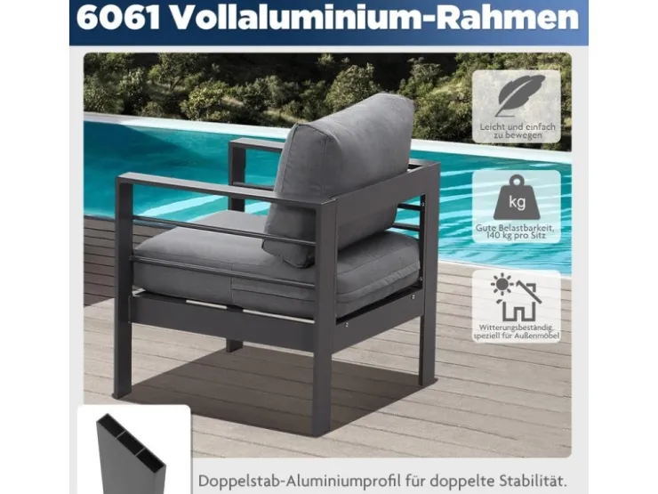 MeXo Gartenmöbel Set aus Aluminium Loungeset für 5 Personen* Kissenbezüge