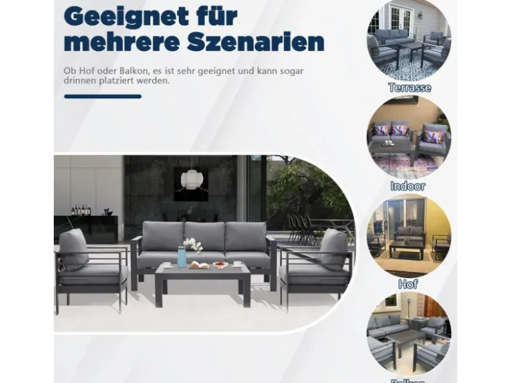 MeXo Gartenmöbel Set aus Aluminium Loungeset für 5 Personen* Kissenbezüge