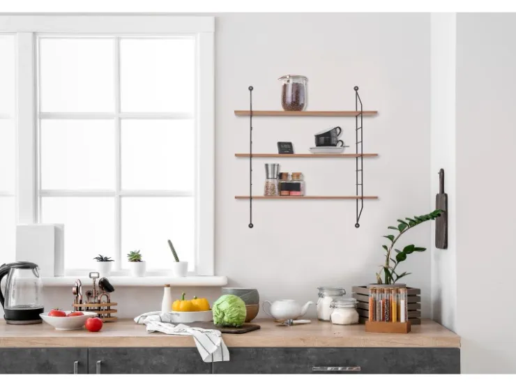 Mirrors & More Metall-Wandregal Ella mit Holz 60 cm x 62 cm x 14,5 cm* Schweberegale