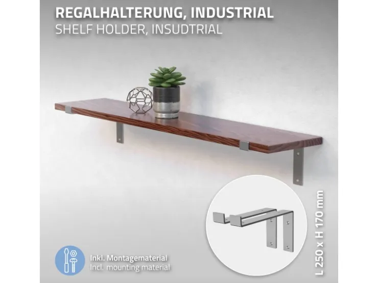 ML-Design 4 Stück Regalhalterung 25x4x14,5 cm Grau aus Metall 10 Zoll L-Form* Schweberegale