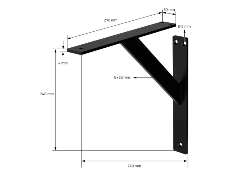 ML-Design 4 Stück Regalhalterung 240 x 240 mm Schwarz Aluminium Schwebende