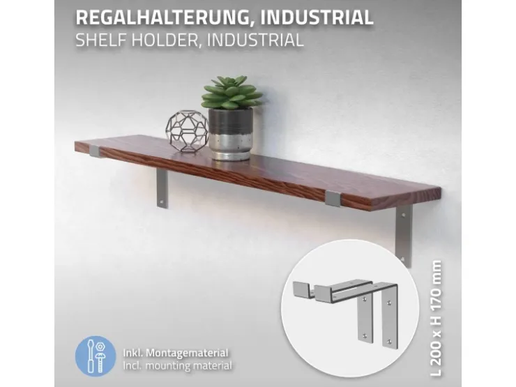 ML-Design 4 Stück Regalhalterung 20x4x14,5 cm Grau aus Metall 8 Zoll L-Form