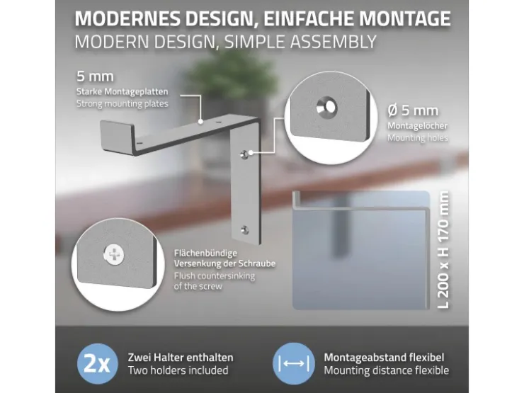 ML-Design 4 Stück Regalhalterung 20x4x14,5 cm Grau aus Metall 8 Zoll L-Form