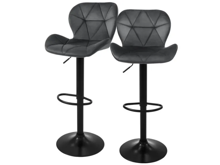 ML-Design Barhocker 2Er Set aus Samt Grau Gepolsterter Barstuhl mit Fußstütze* Hocker