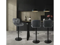 ML-Design Barhocker 2Er Set aus Samt Grau Gepolsterter Barstuhl mit Fußstütze* Hocker