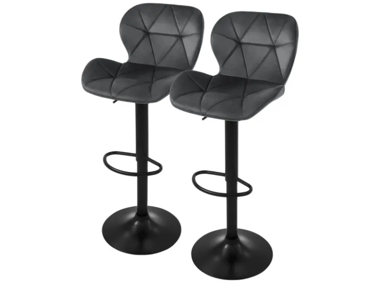 ML-Design Barhocker 2Er Set aus Samt Grau Gepolsterter Barstuhl mit Fußstütze* Hocker