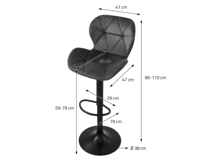 ML-Design Barhocker 2Er Set aus Samt Grau Gepolsterter Barstuhl mit Fußstütze* Hocker
