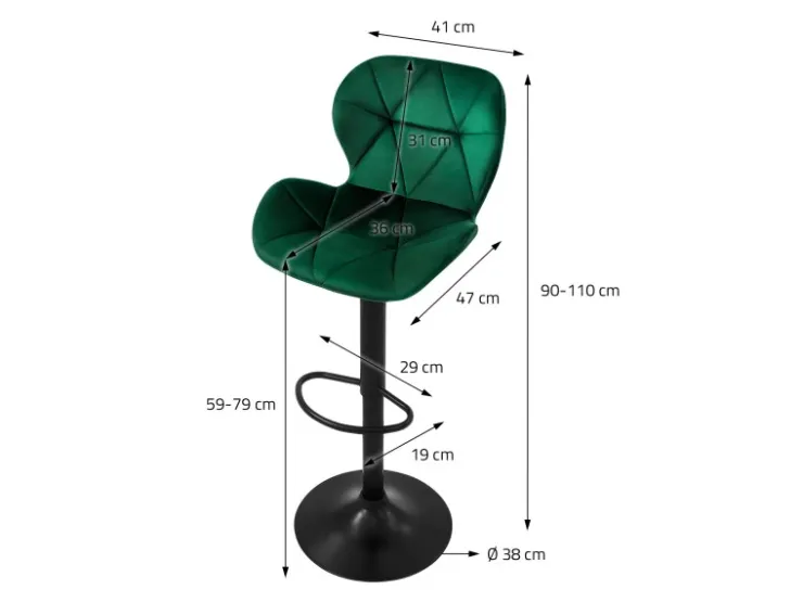 ML-Design Barhocker 2Er Set aus Samt Grün Gepolsterter Barstuhl mit Fußstütze* Hocker