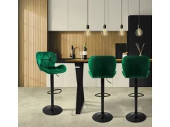 ML-Design Barhocker 2Er Set aus Samt Grün Gepolsterter Barstuhl mit Fußstütze* Hocker