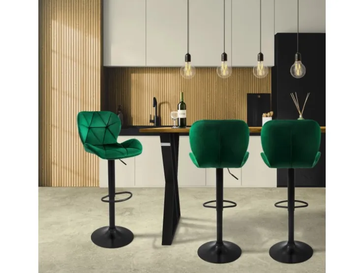 ML-Design Barhocker 2Er Set aus Samt Grün Gepolsterter Barstuhl mit Fußstütze* Hocker