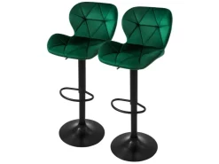 ML-Design Barhocker 2Er Set aus Samt Grün Gepolsterter Barstuhl mit Fußstütze* Hocker