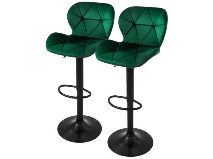 ML-Design Barhocker 2Er Set aus Samt Grün Gepolsterter Barstuhl mit Fußstütze* Hocker