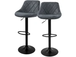 ML-Design Barhocker 2Er Set Kunstleder Anthrazit mit Rückenlehne und Fußstütze