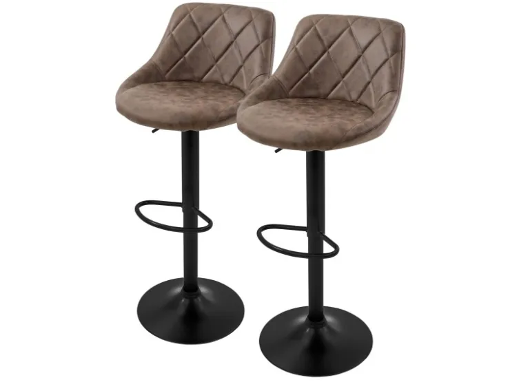 ML-Design Barhocker 2Er Set aus Kunstleder Braun mit Rückenlehne und Fußstütze* Hocker
