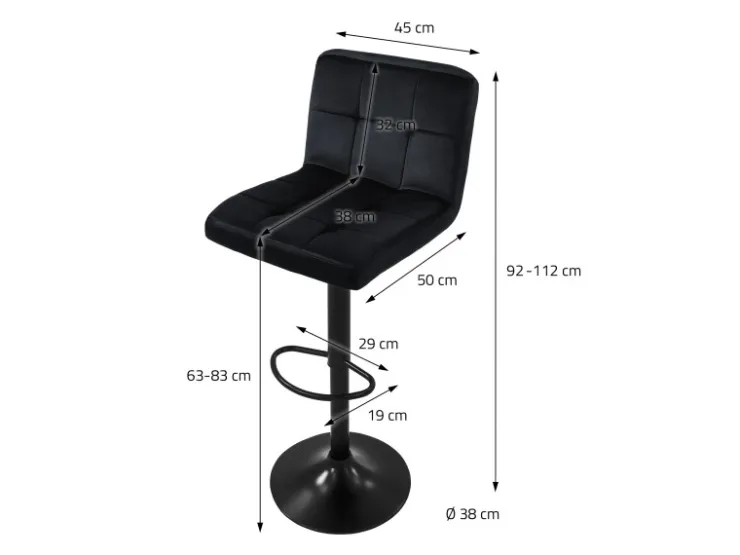 ML-Design Barhocker 2Er Set aus Samt Schwarz Barstuhl mit Rückenlehne Fußstütze