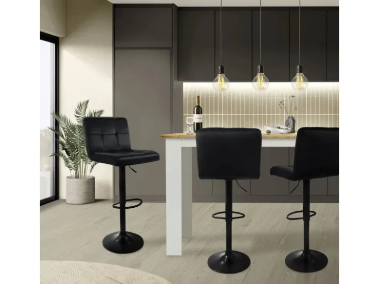 ML-Design Barhocker 2Er Set aus Samt Schwarz Barstuhl mit Rückenlehne Fußstütze