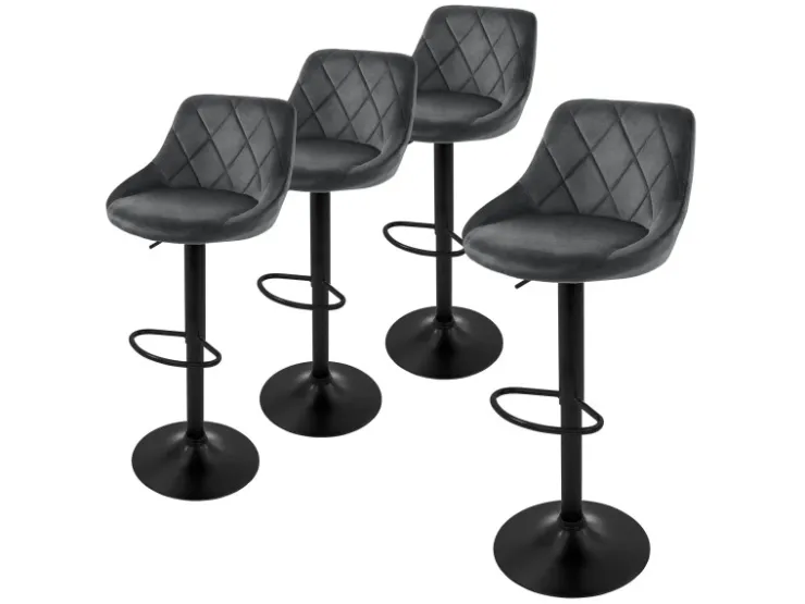ML-Design Barhocker 4Er Set aus Samt Grau mit Rückenlehne Drehbar