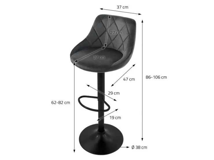 ML-Design Barhocker 4Er Set aus Samt Grau mit Rückenlehne Drehbar